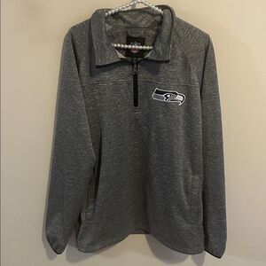 Seattle Seahawks NFL Embroidered 1/4 Zip Grey Pullover with Pockets. Size Large